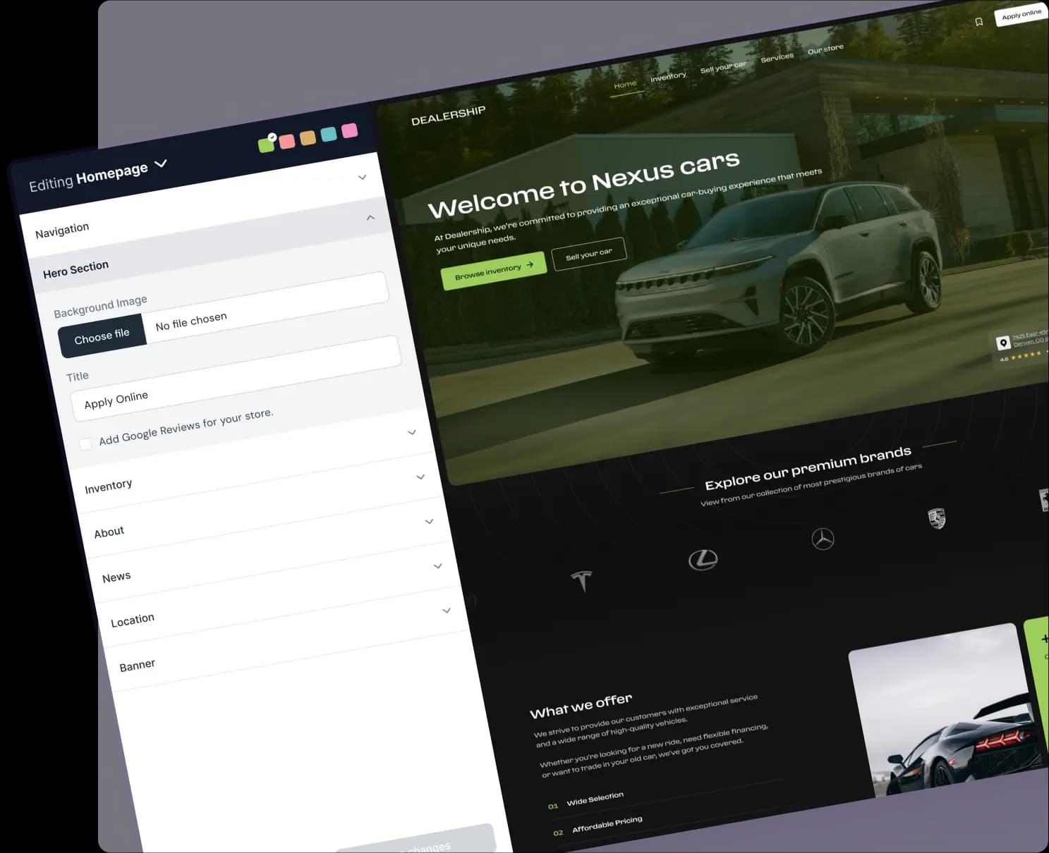 DealerAssist hero banner with website features