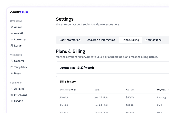 Billing options preview