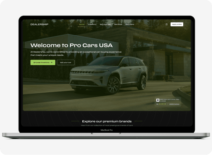 Dealership website features illustration