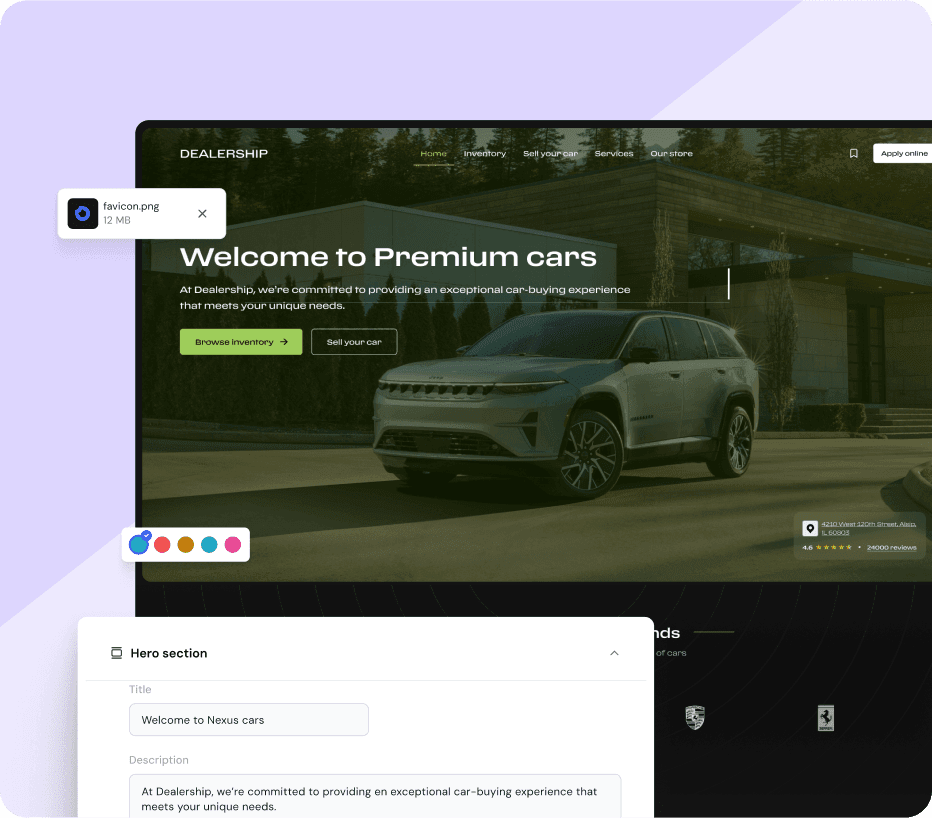 Dealership website branding control feature