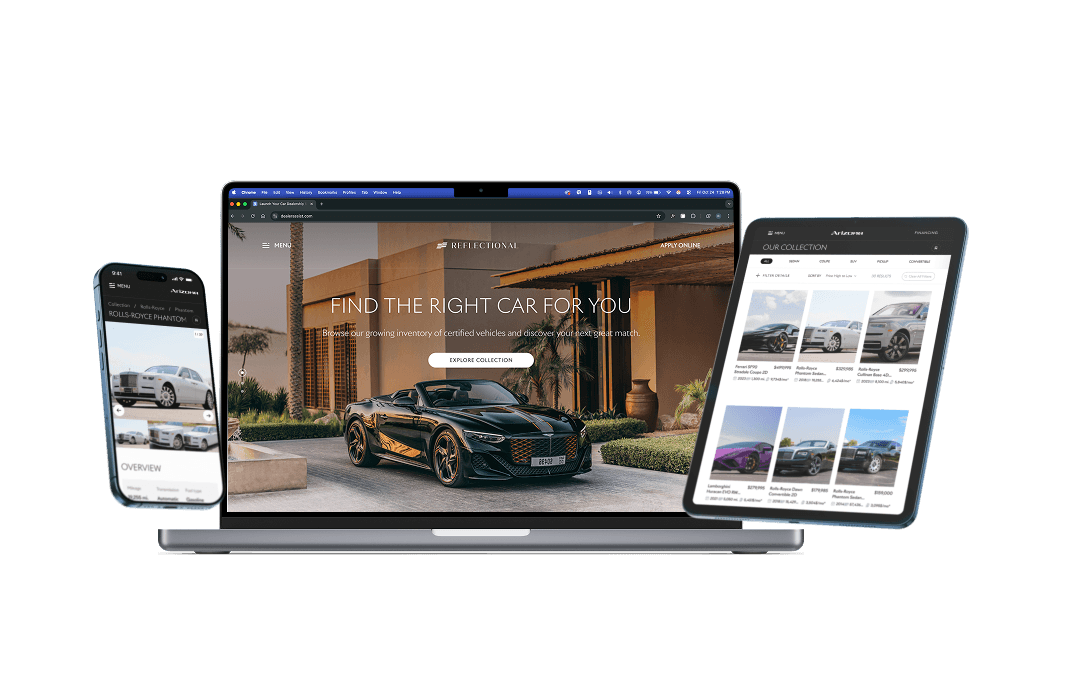 A live DealerAssist dealership site on phone, laptop, and tablet