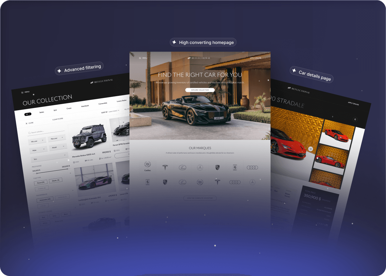 Independent Car Dealership template pages and layouts
