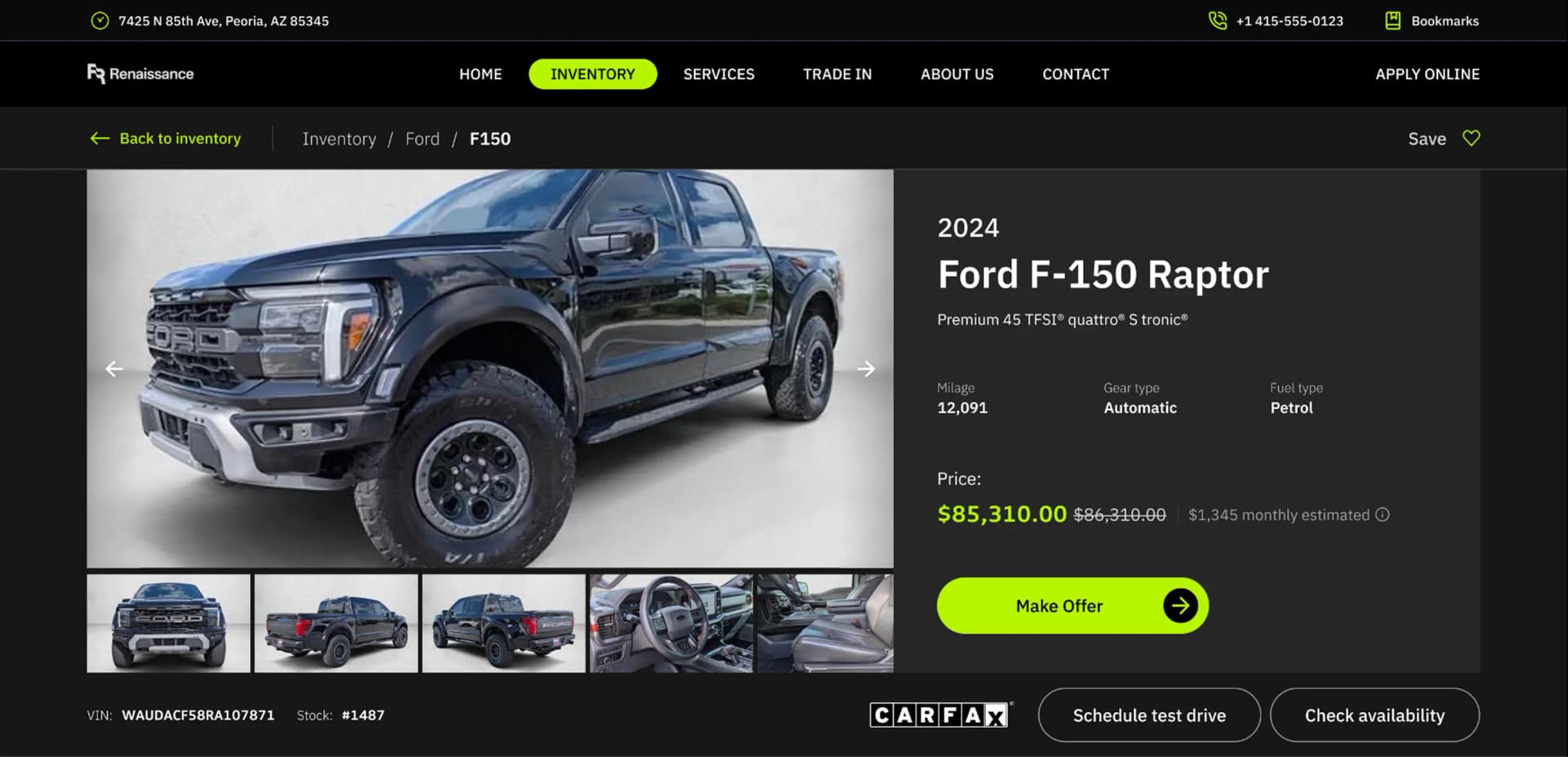 Truck listing detail page